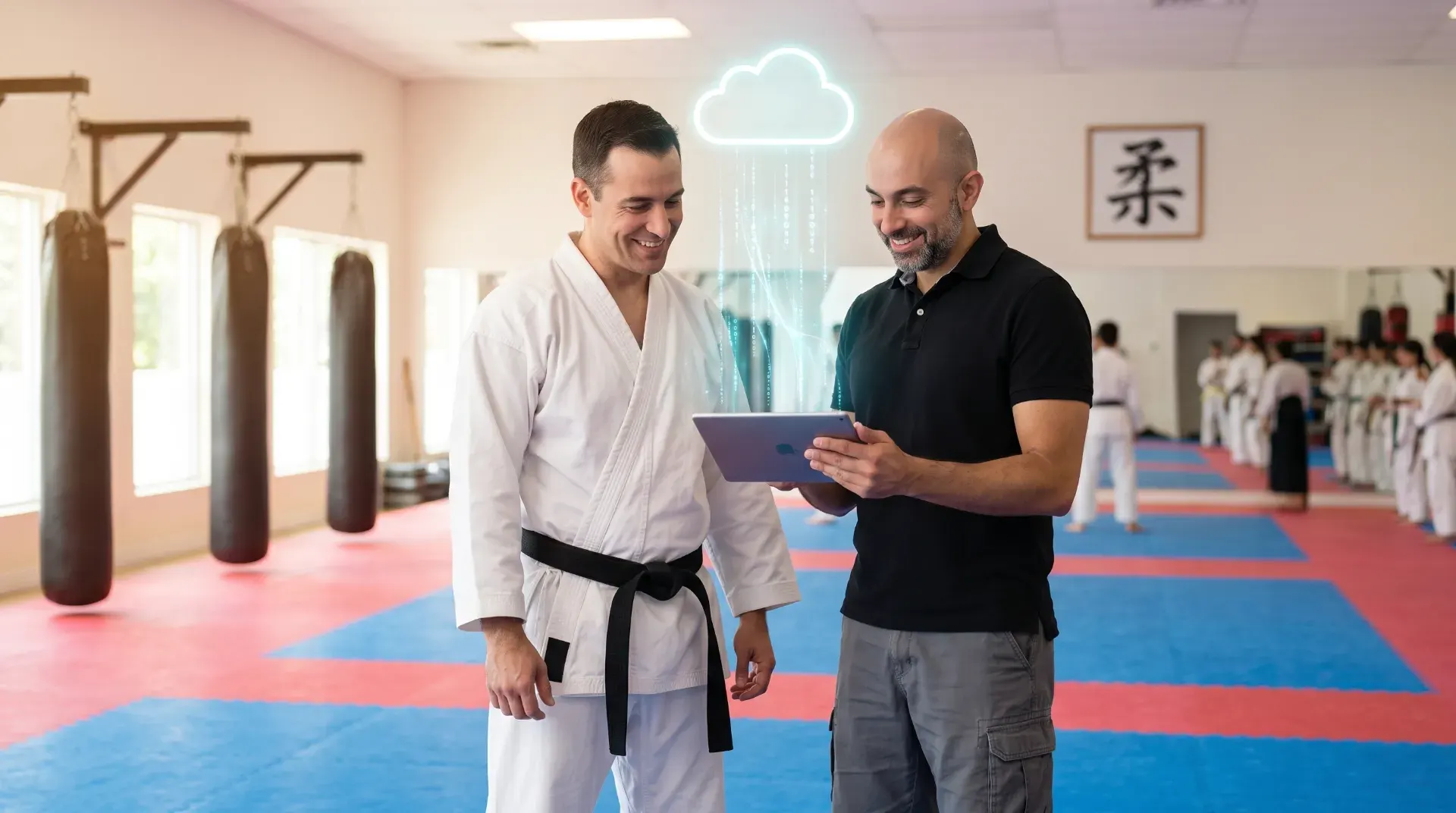 A martial arts instructor reviewing his studio dashboard